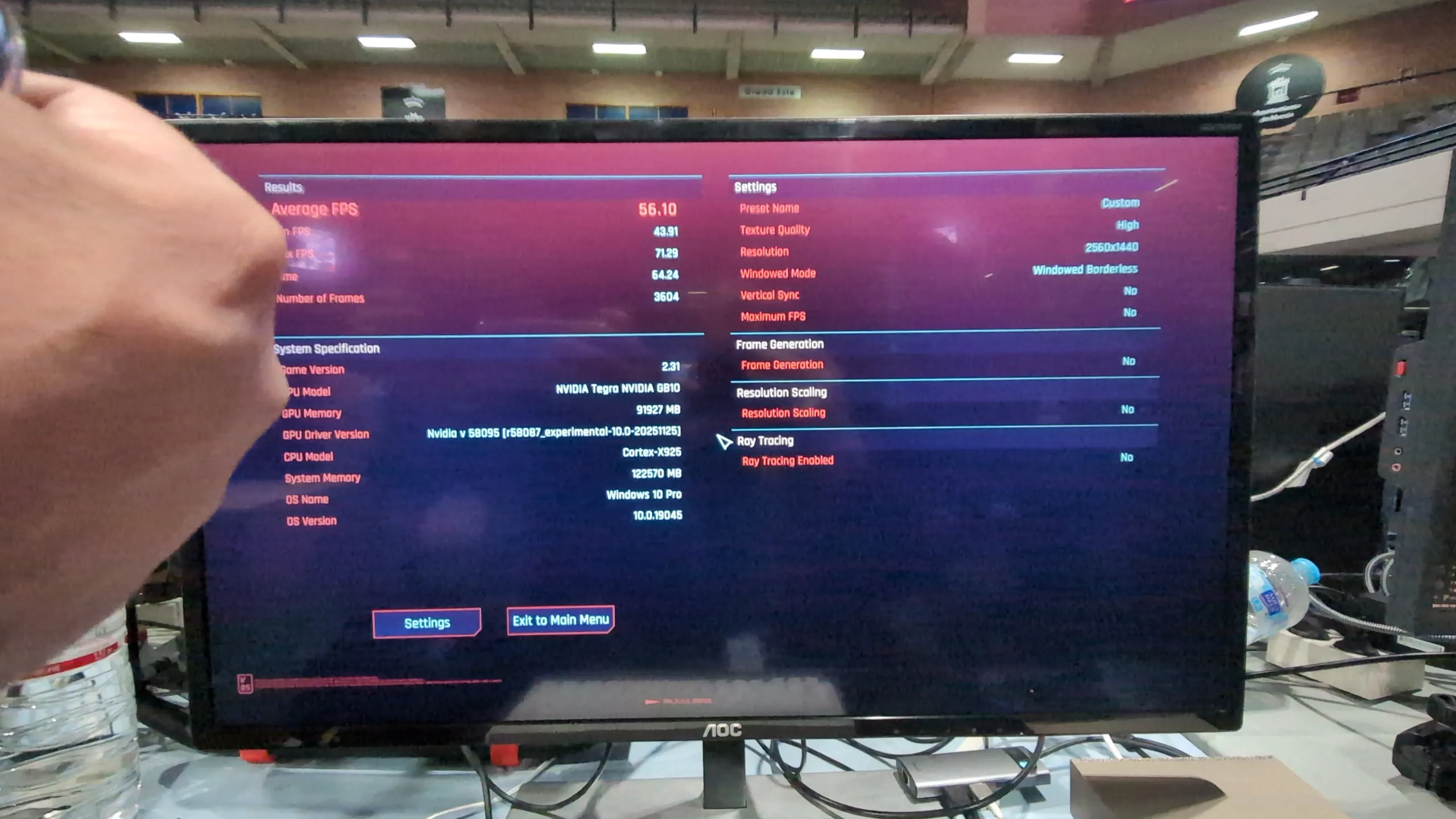 Cyberpunk benchmark results average 56 FPS