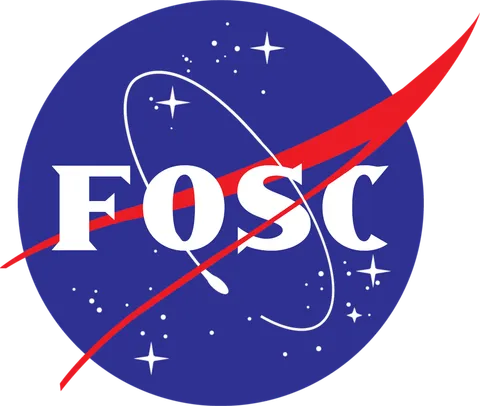 NASA meatball parody logo with FOSC lettering across the blue disc